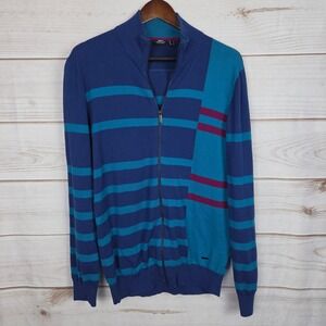 Mexx Metropolitan Men's Full Zip Sweater Size L Striped Color Block Slim Fit